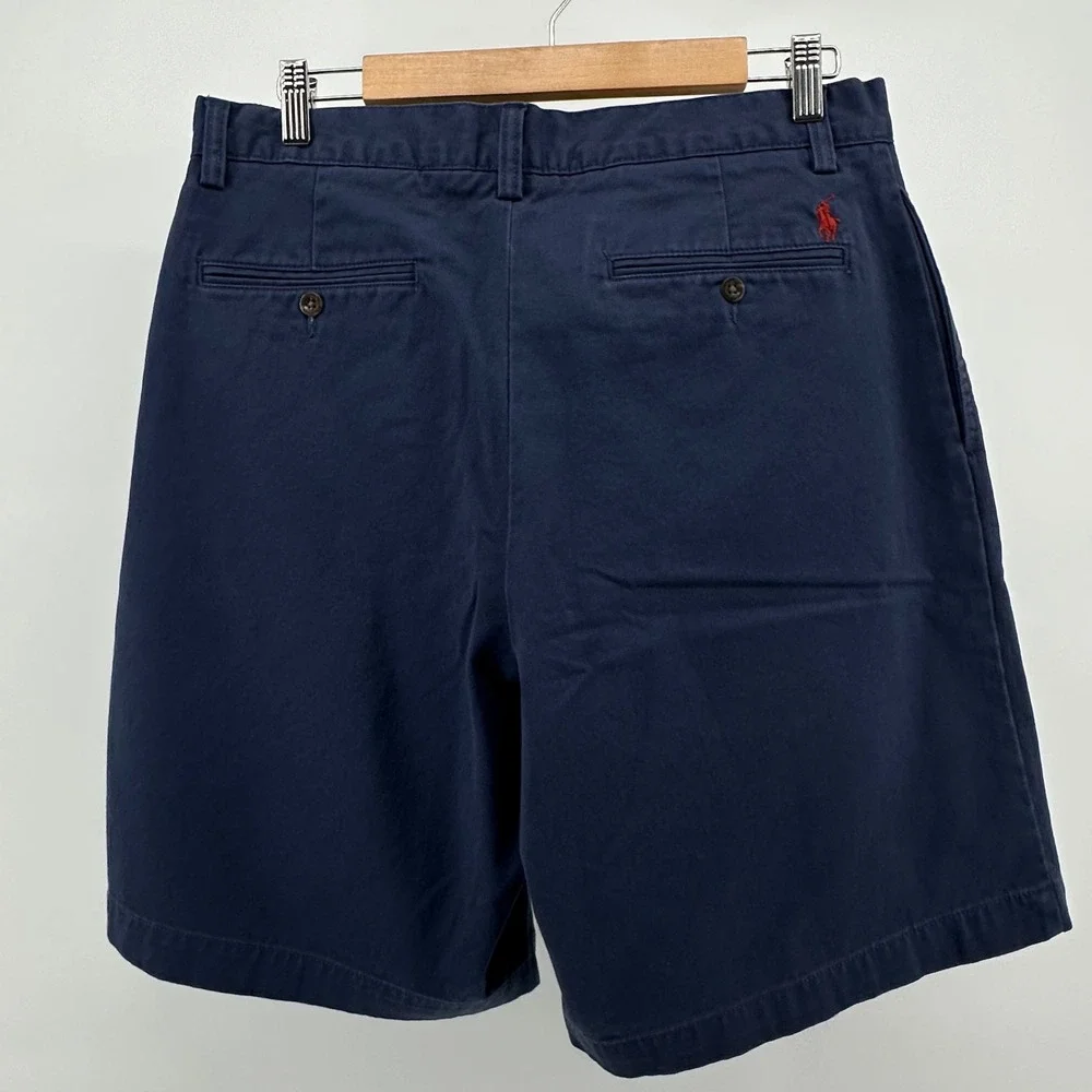 VTG Polo Ralph Lauren Mens Tyler Fit Pleated Chino Shorts Blue Cotton Size 33